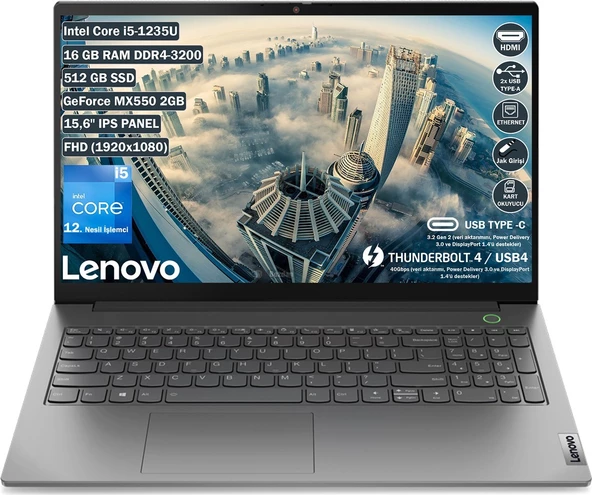 Lenovo ThinkBook Core i5 1235U 16 Gb Ram 512 Gb Ssd 2 Gb MX550 15.6" FullHD IPS FreeDOS Notebook