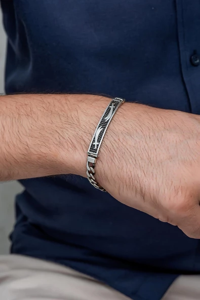 Zülfikar Kılıcı İşleme Gurmet Zincir 925 Gümüş Erkek Bileklik - Resim 2