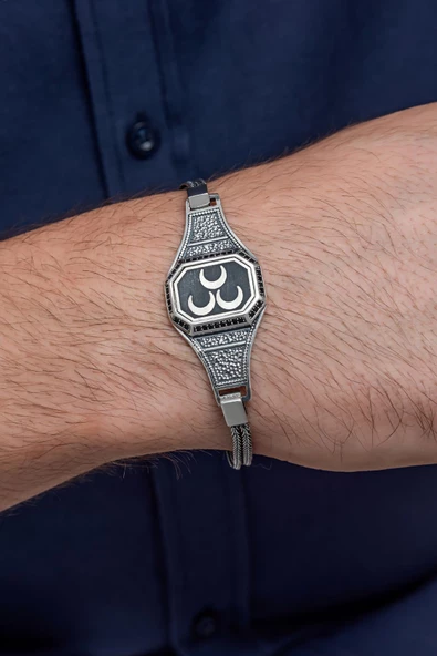 3 Hilal 925 Gümüş Erkek Bileklik Künye - 3