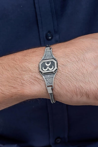 3 Hilal 925 Gümüş Erkek Bileklik Künye - 4