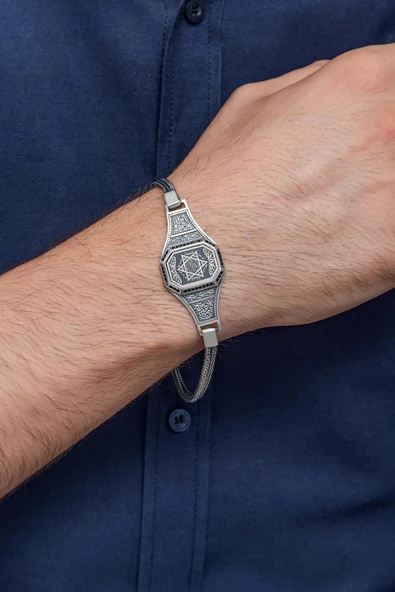 Mührü Süleyman İşleme 925 Gümüş Bileklik - 3