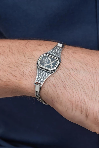Zülfikar Desenli Ya Ali Yazılı 925 Gümüş Erkek Bileklik - 2