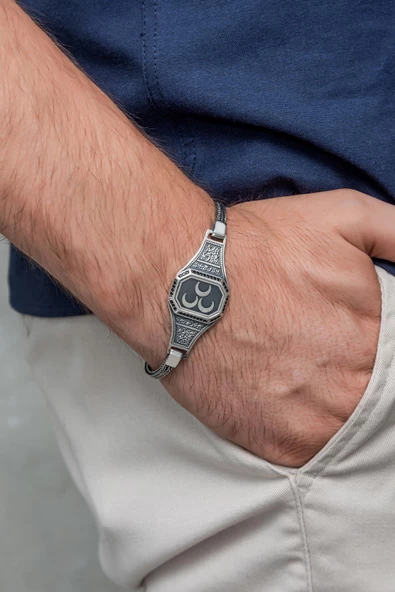 3 Hilal 925 Gümüş Erkek Bileklik Künye - 6