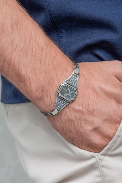 Zülfikar Desenli Ya Ali Yazılı 925 Gümüş Erkek Bileklik - 5