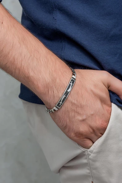 Zülfikar Kılıcı İşleme Gurmet Zincir 925 Gümüş Erkek Bileklik - Resim 3