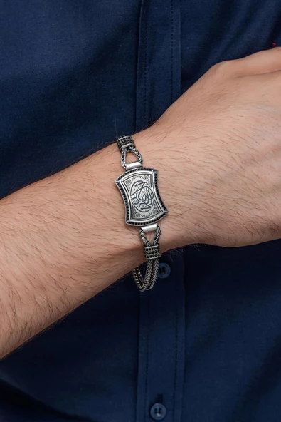 La Galibe İllallah Hat Yazılı 925 Gümüş Erkek Bileklik Künye - 4