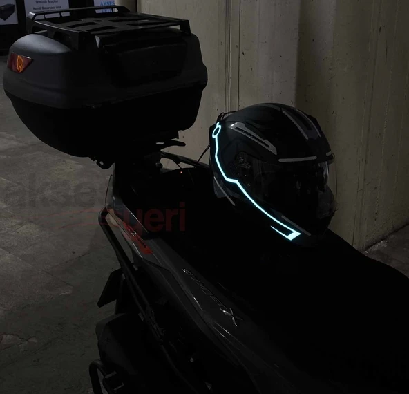 Motosiklet Kask Ledi Buz Mavi - 3 Farklı Mod - Motosiklet Renkli İkaz Ledi - 2