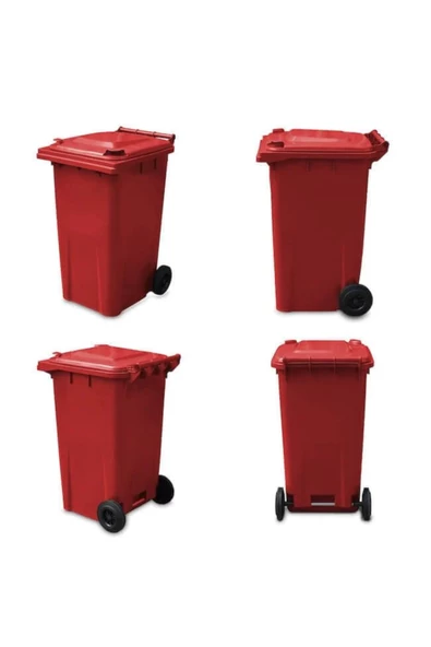 Kırmızı Plastik Çöp Konteyneri 240 Litre Konteyner - A+ Isıya Karşı Dayanıklı Malzeme - Kırmızı - 4
