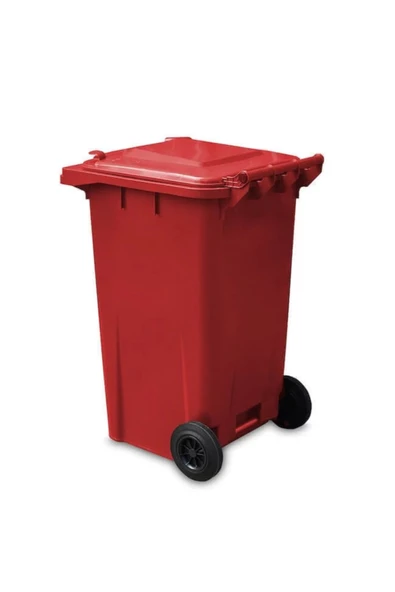 Kırmızı Plastik Çöp Konteyneri 240 Litre Konteyner - A+ Isıya Karşı Dayanıklı Malzeme - Kırmızı - 2