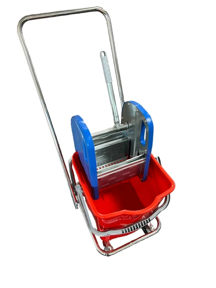 Tek Kovalı Çelik Presli Krom Temizlik Arabası Ve Paspas Arabası Temizlik Seti Plastik+ Islak Mop Set - Resim 3
