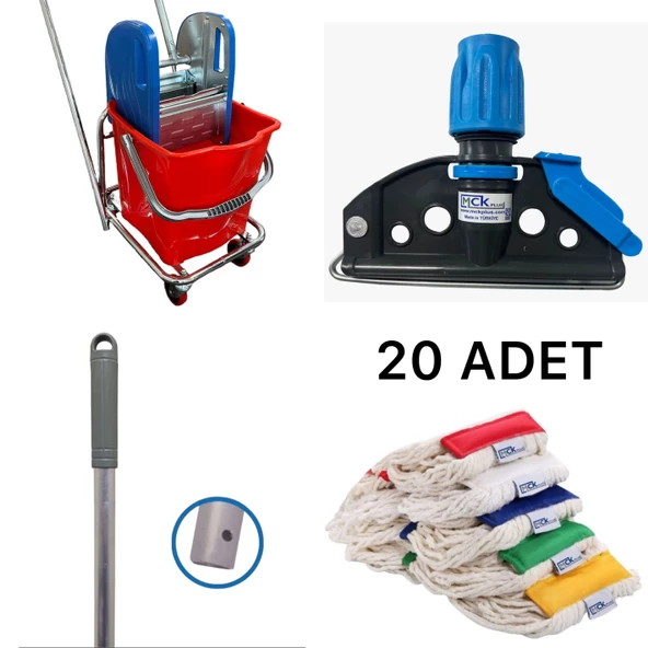 Tek Kovalı Çelik Presli Krom Temizlik Arabası Ve Paspas Arabası Temizlik Seti Plastik+ Islak Mop Set ürün görseli