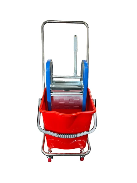 Tek Kovalı Çelik Presli Krom Temizlik Arabası Ve Paspas Arabası Temizlik Seti Plastik+ Islak Mop Set - Resim 4