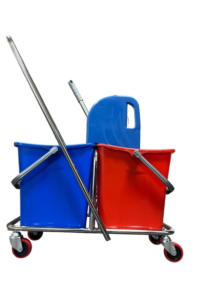 Çift Kovalı Paspas Arabası Krom Çelik Presli Temizlik Arabası Seti Islak Mop Seti. 20 Islak Mop - 4
