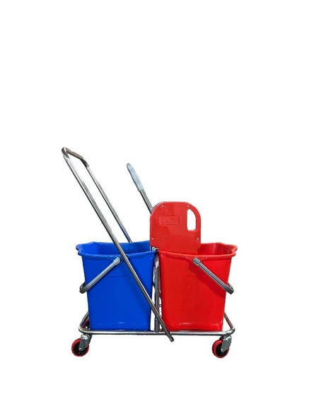 Çift Kovalı Krom  Paspas Arabası Temizlik Arabası Islak Mop Seti 20 Adet Islak Mop - 5