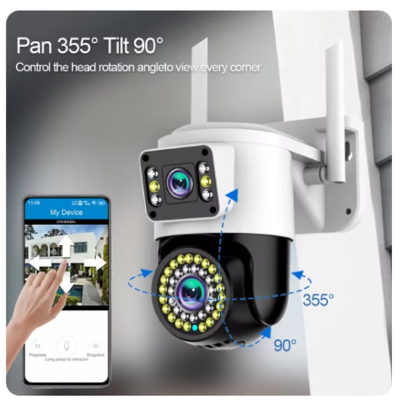 Çift Lens WiFi Kamera PTZ AI İnsan Algılama Monitörü Açık Renk Gece Görüşü  Gözetim Kameraları 4MP - 2