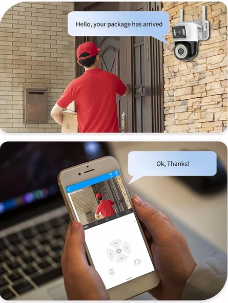Çift Lens WiFi Kamera PTZ AI İnsan Algılama Monitörü Açık Renk Gece Görüşü  Gözetim Kameraları 4MP - 4