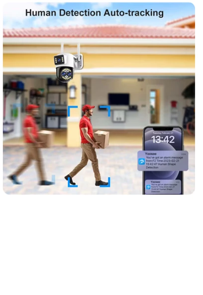 Çift Lens WiFi Kamera PTZ AI İnsan Algılama Monitörü Açık Renk Gece Görüşü  Gözetim Kameraları 4MP - 5