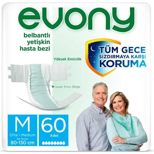 Evony Belbantlı Orta Boy (M) 30'lu 2 Paket Hasta Bezi