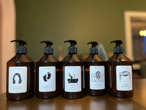 5'li Erkek Şampuan Kadın Şampuan Bebek Şampuan Duş Jeli Saç Kremi Etiketli Plastik Amber Şişe 500ml - 2