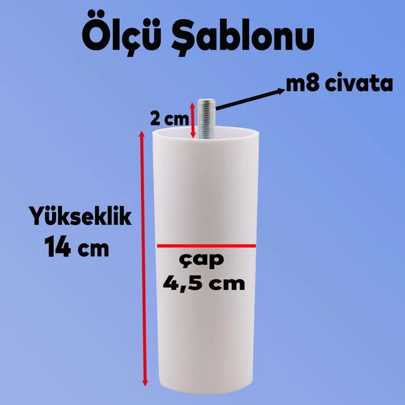 Mobilya Kanepe Koltuk Baza Yükseltme M8 Civatalı İnce Diş Destek Ayağı Ayakları Beyaz 14 cm 8 Adet - 2