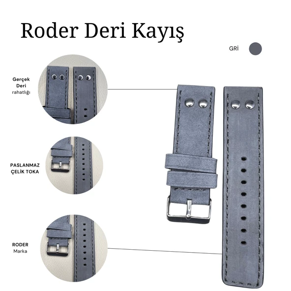 R4133S RODER DERİ KAYIŞ - GRİ - 20