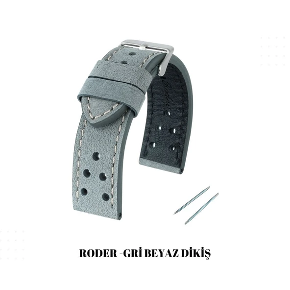 R4152W RODER DERİ KAYIŞ - GRİ - BEYAZ DİKİŞ - 7