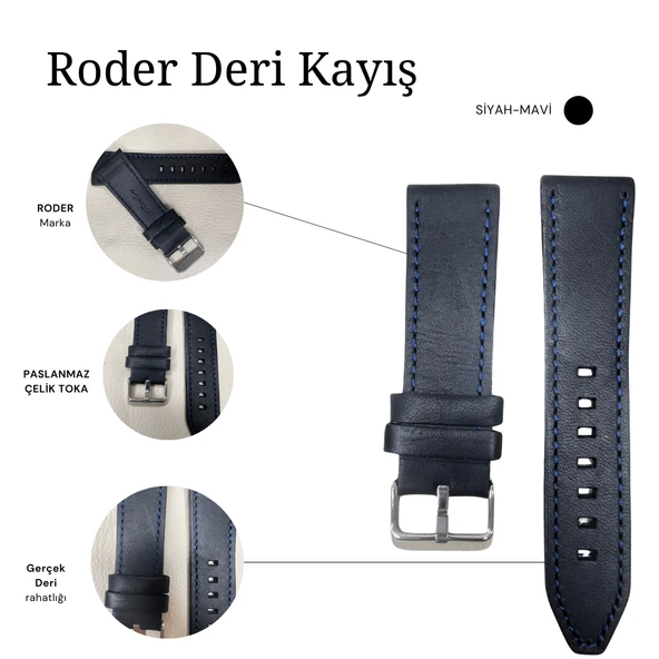R4136B RODER DERİ KAYIŞ - SİYAH-MAVİ - 4