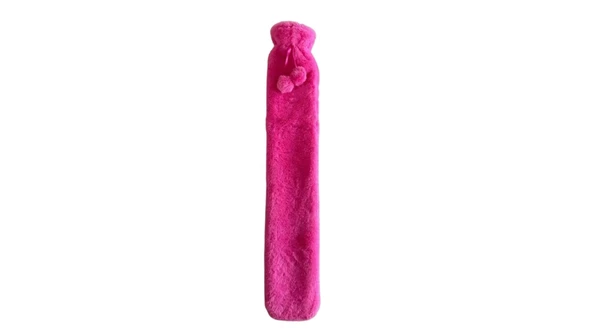 SICAK SU TORBASI BOYUN VE OMUZ ICIN  UZUN PELUŞ PEMBE PONPONLU 2LT TERMOFOR 75x13CM - Resim 2
