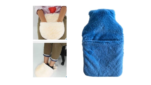 SICAK SU TORBASI CEPLİ MAVİ PELUŞ TERMOFOR 32,5x17,5cm  1500 ML