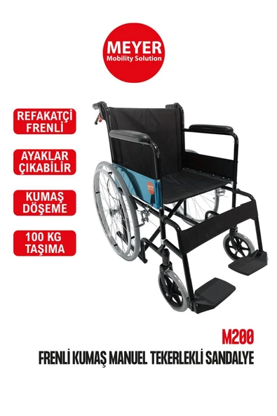 MEYER MOBİLİTY SOLUTİON,M200 REFAKATÇİ FRENLİ STANDART TEKERLEKLİ SANDALYE