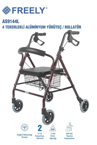 FREELY,AS9144L 4 TEKERLEKLİ ALÜMİNYUM YÜRÜTEÇ / ROLLATÖR