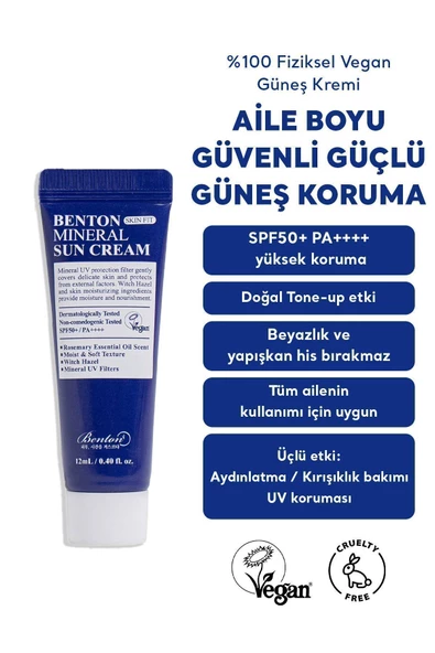 BENTON,Skin Fit Mineral Sun Cream Spf50 Pa 12ml %100 Fiziksel Vegan Güneş Kremi