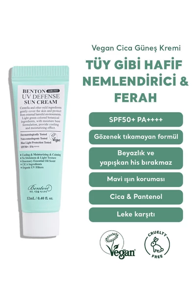 BENTON,Air Fit UV Defense Sun Cream SPF50+ PA++++ 12ml - Vegan Cica Güneş Kremi