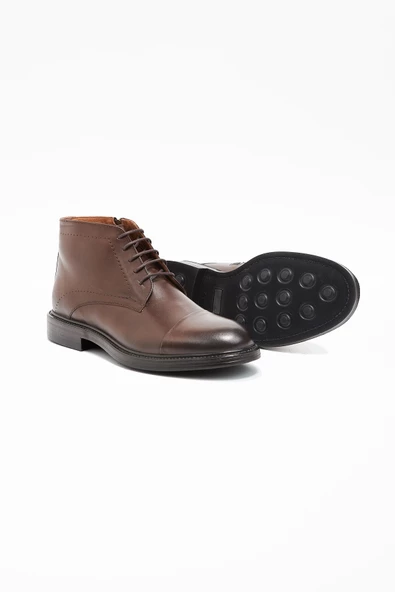 Koyu Kahverengi %100 Deri Antik Bağcıklı Classic Ayakkabı 1033245157 - Resim 3
