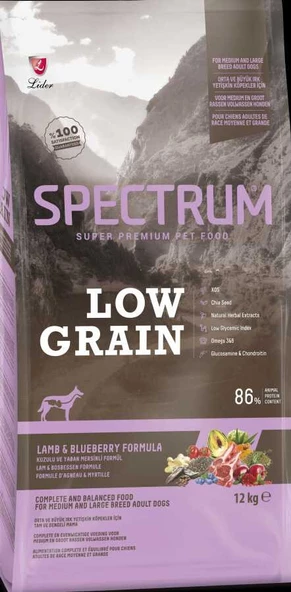 Spectrum Low Grain Kuzu Etli Yaban Mersinli Yetişkin Köpek Maması 12 Kg