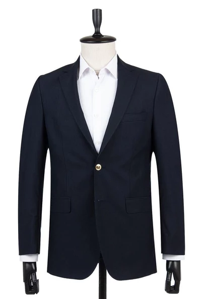 Lacivert Gabardin Mono Yaka Astarlı 4 Drop Comfort Fit Rahat Kesim Ceket 1002225005