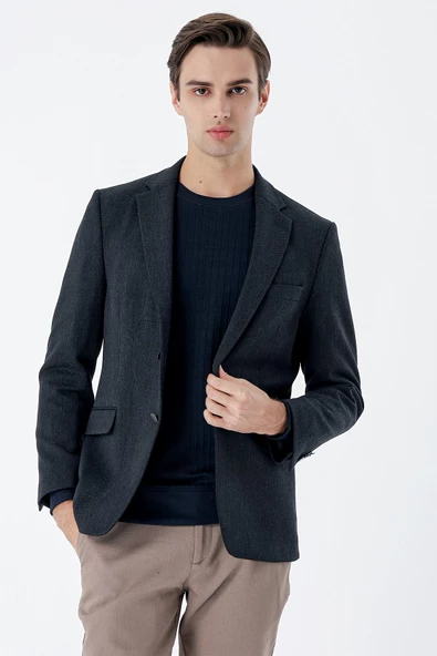 Koyu Lacivert Mono Yaka Likralı 6 Drop Comfort Fit Klasik Ceket 1002235137