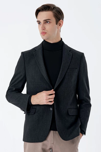 Siyah Mono Yaka Likralı 6 Drop Comfort Fit Klasik Ceket 1002235137