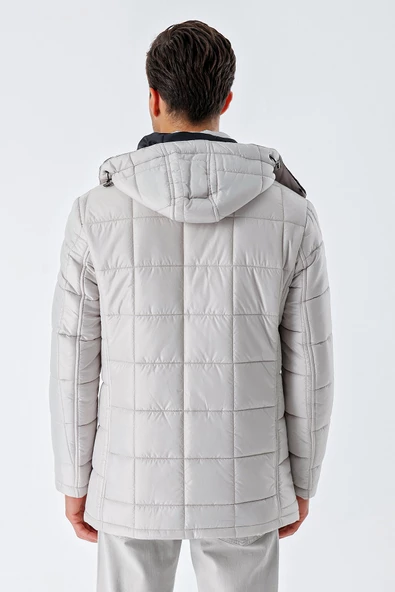 Taş Rengi Kapüşonlu Kapitoneli Astar Comfort Fit Rahat Kesim Klasik Kaban 1008235155 - 5