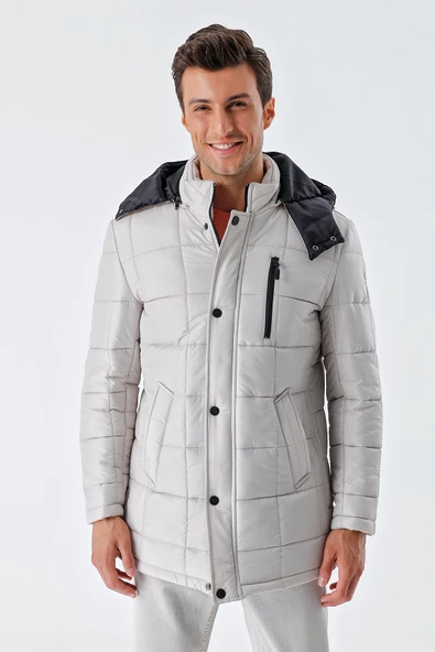 Taş Rengi Kapüşonlu Kapitoneli Astar Comfort Fit Rahat Kesim Klasik Kaban 1008235155 - 2
