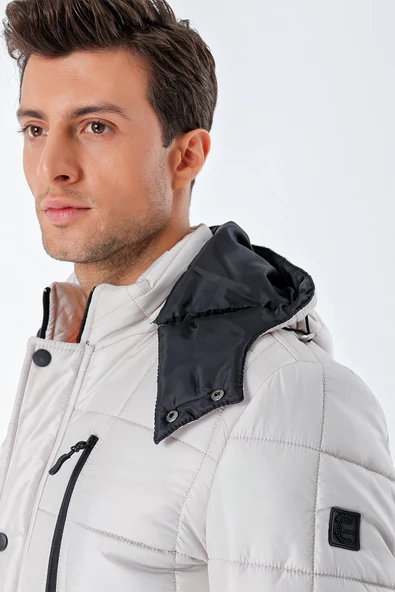 Taş Rengi Kapüşonlu Kapitoneli Astar Comfort Fit Rahat Kesim Klasik Kaban 1008235155 - 6