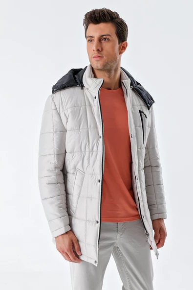 Taş Rengi Kapüşonlu Kapitoneli Astar Comfort Fit Rahat Kesim Klasik Kaban 1008235155 - 4