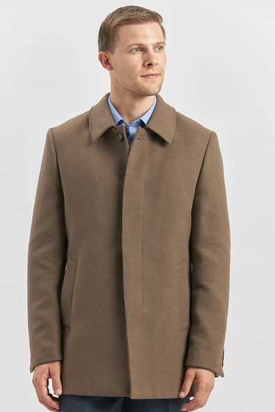 Koyu Vizon Kaşe Bebe Yaka Kapitoneli Astar Comfort Fit Rahat Kesim Klasik Kaban 1008245161 - 3