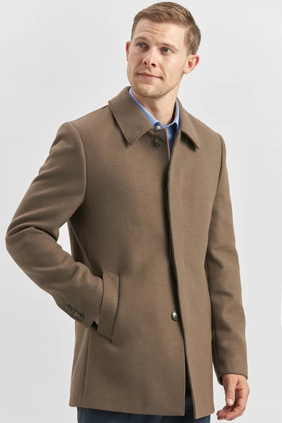 Koyu Vizon Kaşe Bebe Yaka Kapitoneli Astar Comfort Fit Rahat Kesim Klasik Kaban 1008245161 - 2