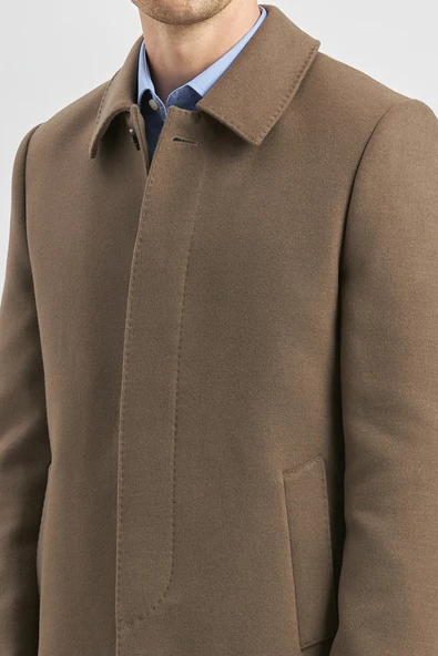 Koyu Vizon Kaşe Bebe Yaka Kapitoneli Astar Comfort Fit Rahat Kesim Klasik Kaban 1008245161 - 4