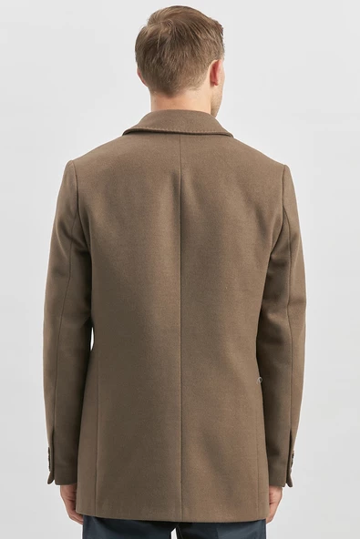 Koyu Vizon Kaşe Bebe Yaka Kapitoneli Astar Comfort Fit Rahat Kesim Klasik Kaban 1008245161 - 6