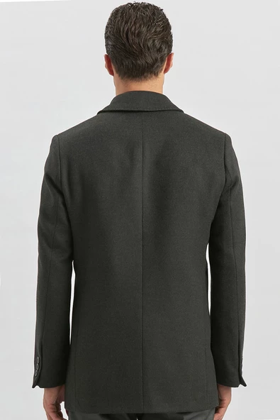 Koyu Antrasit Kaşe Bebe Yaka Kapitoneli Astar Comfort Fit Rahat Kesim Klasik Kaban 1008245161 - 5