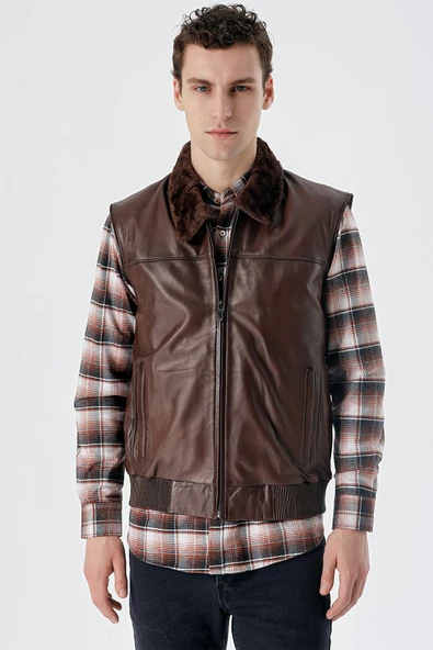 Koyu Kahverengi Gömlek Yaka Hakiki Deri Comfort Fit Rahat Kesim Casual Mont 1038235208 - 7