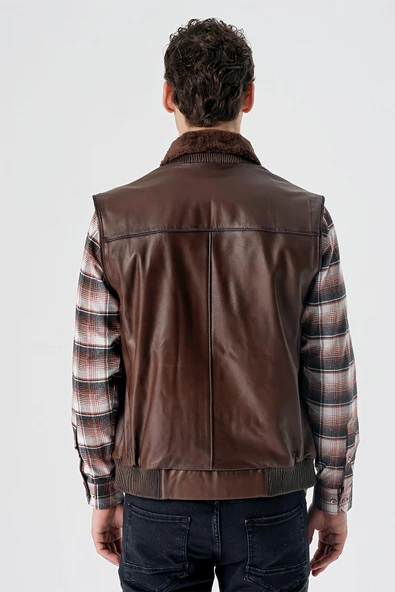 Koyu Kahverengi Gömlek Yaka Hakiki Deri Comfort Fit Rahat Kesim Casual Mont 1038235208 - 8