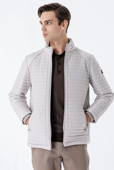 Taş Rengi Kapitone Dolumlu Dik Yaka Astarlı Slim Fit Dar Kesim Casual Mont 1007235164